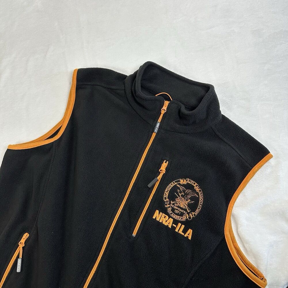 NRA-ILA Fleece Vest Mens XL Black Orange‎ Full Zip Outdoor Hunting Tactical